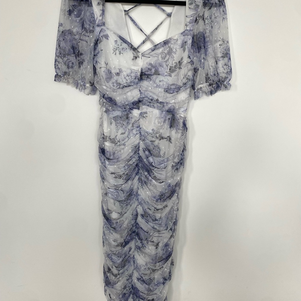 NWT ASOS and Blue Ruched Bodycon Dress with Sweetheart Neckline